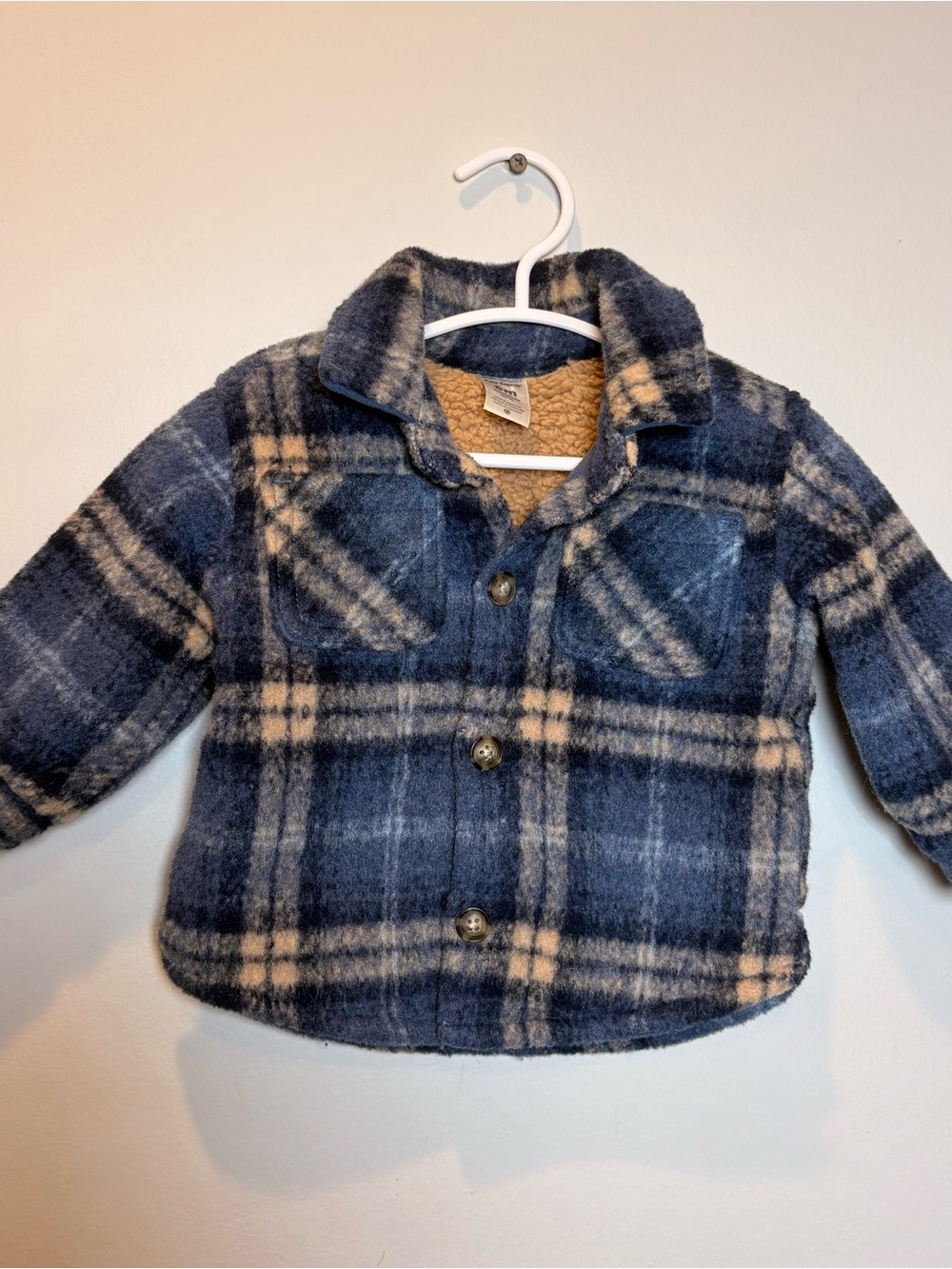 Carter's Navy and Cream Plaid Sherpa-Lined Pea Coat